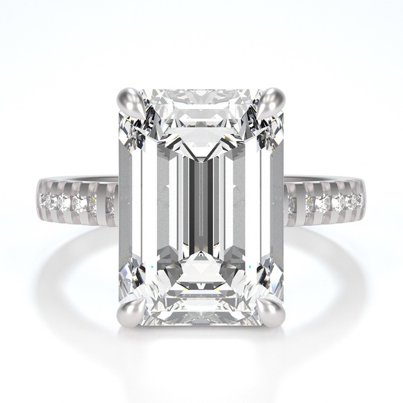 8ct D VVS1 Platinum Emerald cut Moissanite Ring - Picture 4 of 11